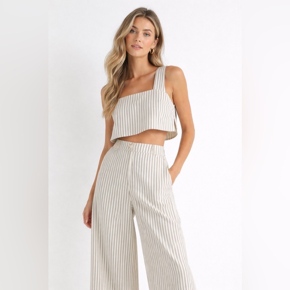 MABLE NEW Crop Top & Pant Women's Cream Striped Sleeveless 2 Piece Set - M $198 - Picture 2 of 16